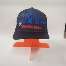 Load image into Gallery viewer, 2024 Canadian Death Race Trucker Hat w/ Tree Shadows (Blue &amp; Black) - Unisex
