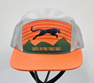 2024 Castle Alpine Trail 5 Panel Running Hat w/Cat (Orange, Gray)