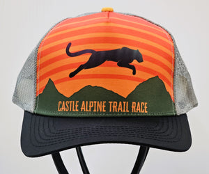 2024 Castle Alpine Trail Trucker Hat w/Cat (Orange, Black)