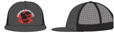 2023 Canadian Death Race Flat Brim Trucker Hat w/ Tri-skull (Dark Grey) - Unisex