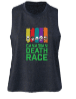 2024 Canadian Death Race Ladies Cropped Racerback Tank w/ Skull Stripes (Heather Navy) - Women's