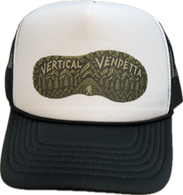 Load image into Gallery viewer, Vertical Vendetta Mesh-Back Trucker Cap - White/Black
