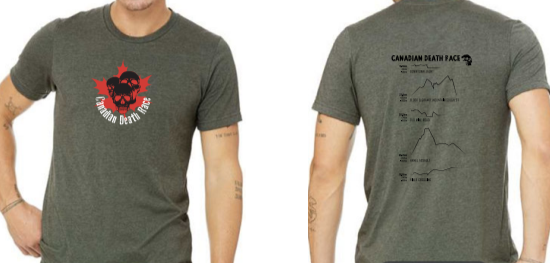 2023 Canadian Death Race Jersey T-Shirt w/ Tri-skull (Heather Military Green) - Unisex