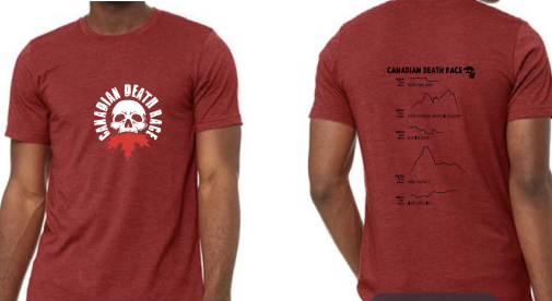 2023 Canadian Death Race Jersey T-Shirt w/ Mono Skull (Heather Canvas Red) - Unisex