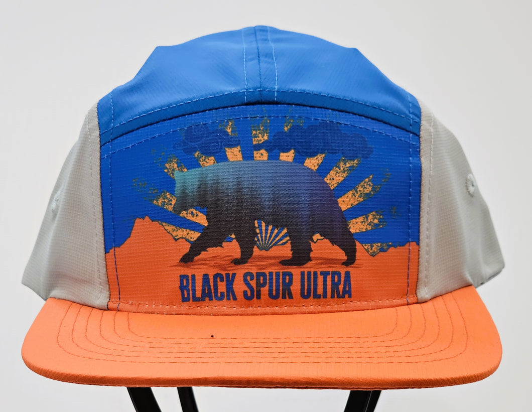 2024 Black Spur Five Panel Running Hat w/Aurora (Orange, Grey, Blue)