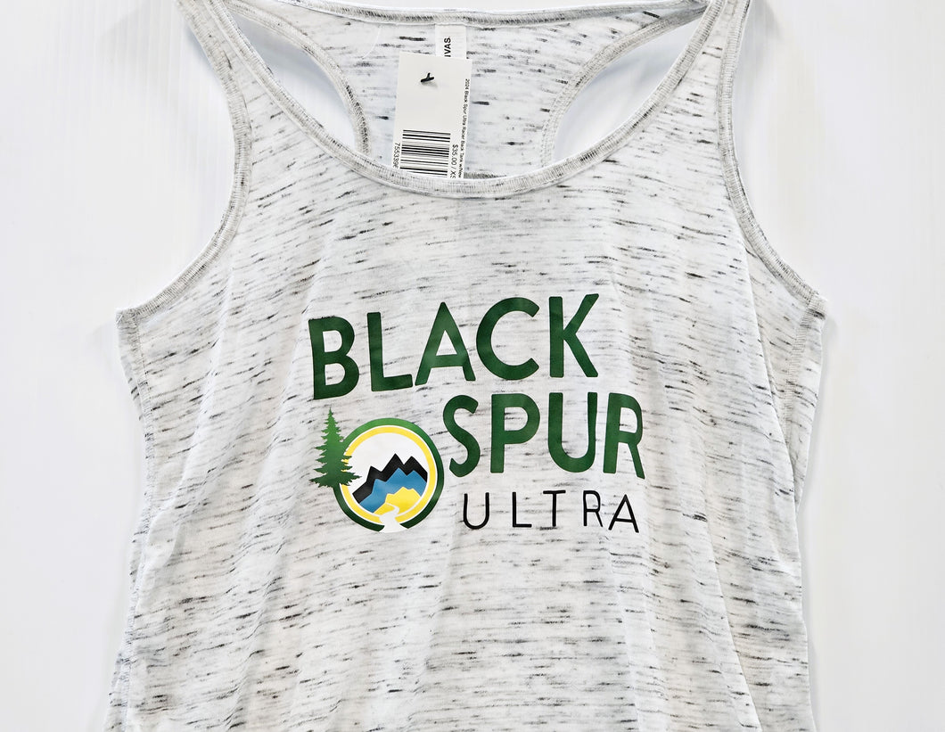 2024 Black Spur Ultra Racer Back Tank w/New Logo (White Marble) - Women's