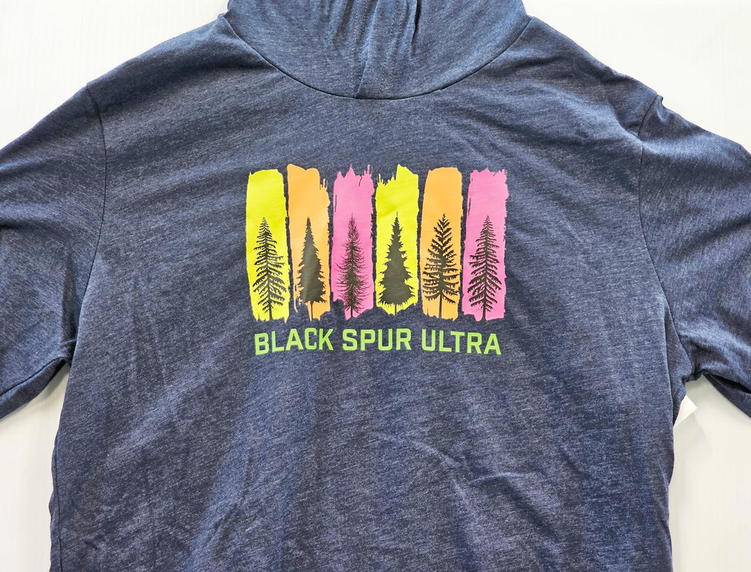 2024 Black Spur Ultra Long Sleeved Hooded T-Shirt w/Tree Stripes (Heather Navy) - Unisex