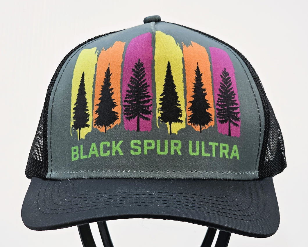 2024 Black Spur Trucker Hat w/Tree Stripes (Black/Green)